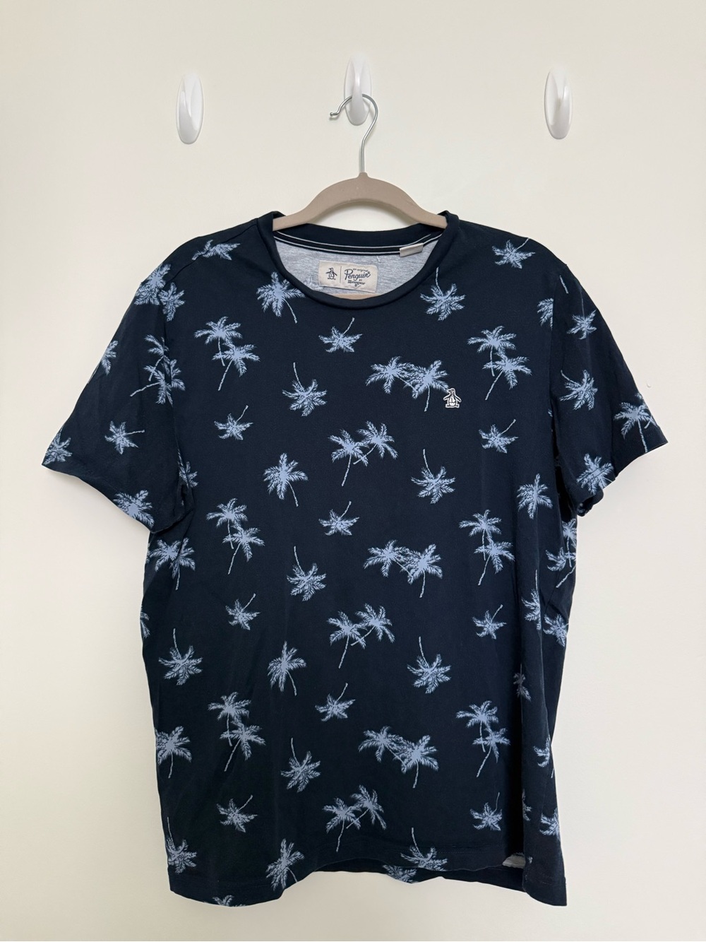 Original Penguin Navy Short Sleeve Palm-Print Tee